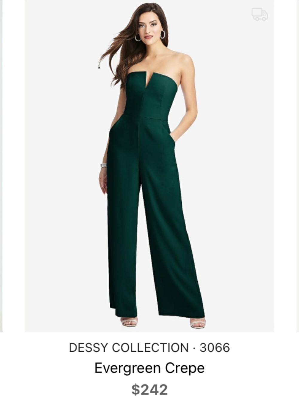 Dessy Collection: STRAPLESS NOTCH CREPE JUMPSUIT WITH POCKETS - Picture 2 of 3
